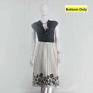 Elegant Beige Black Floral Print Linen Midi Skirt Anne Carson